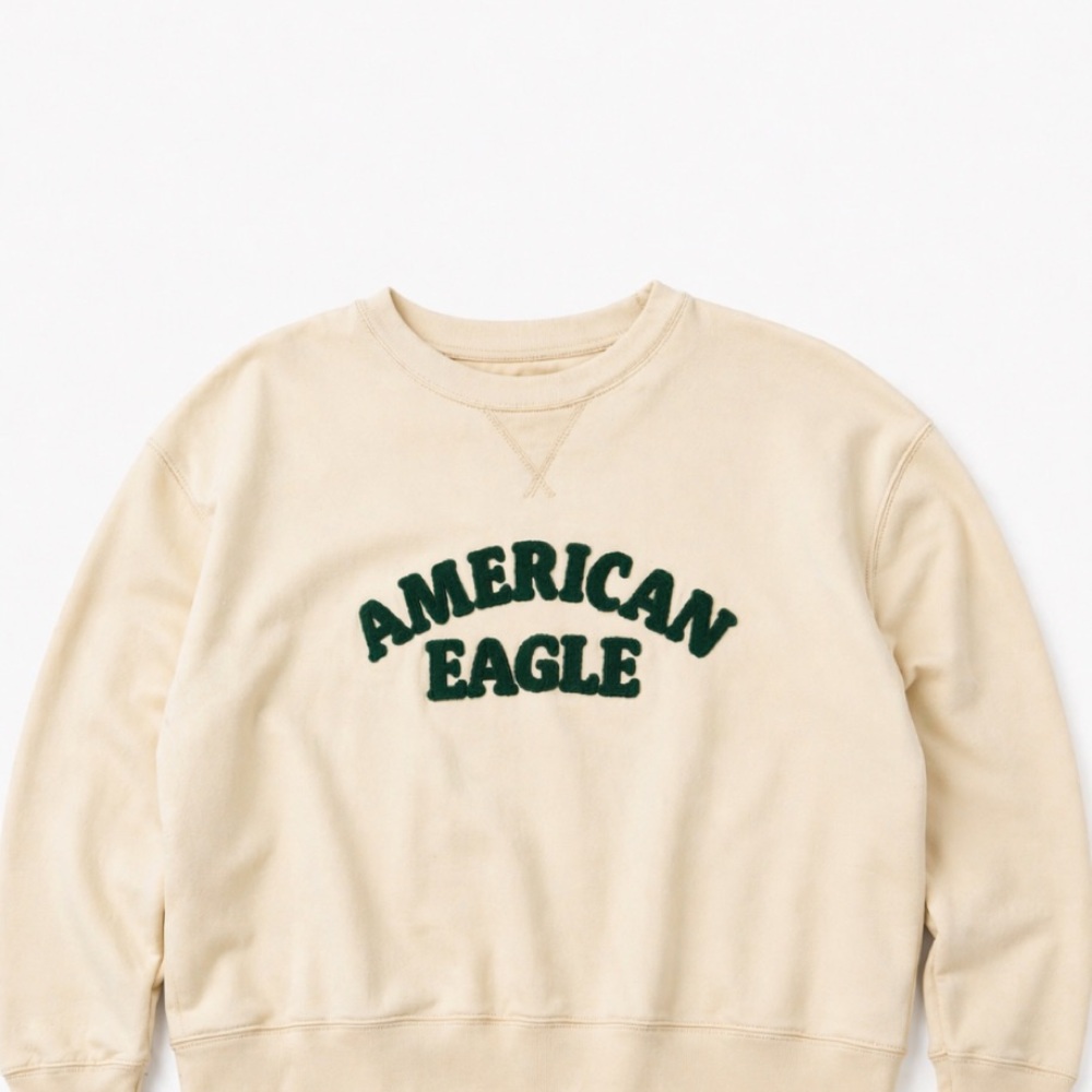 American Eagle Outfitters Cream Crewneck with Dark Green Logo